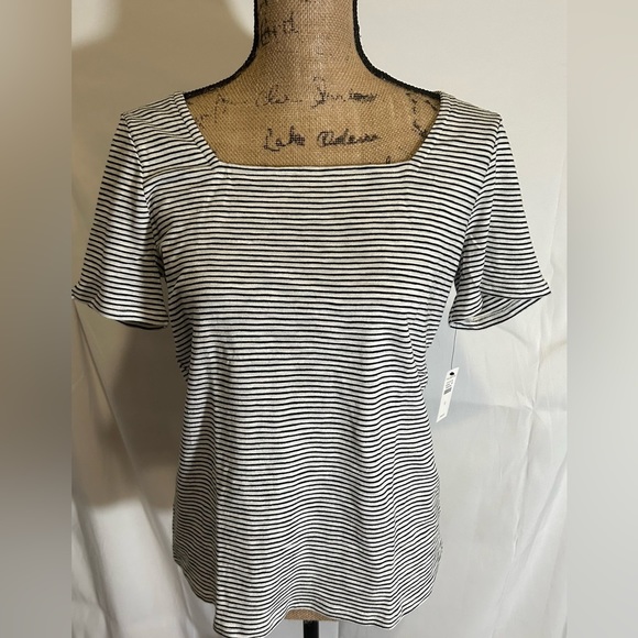 Talbots Tops - Talbots Women’s Short Sleeve Black White Striped Boat Neck T Shirt Size S NWT